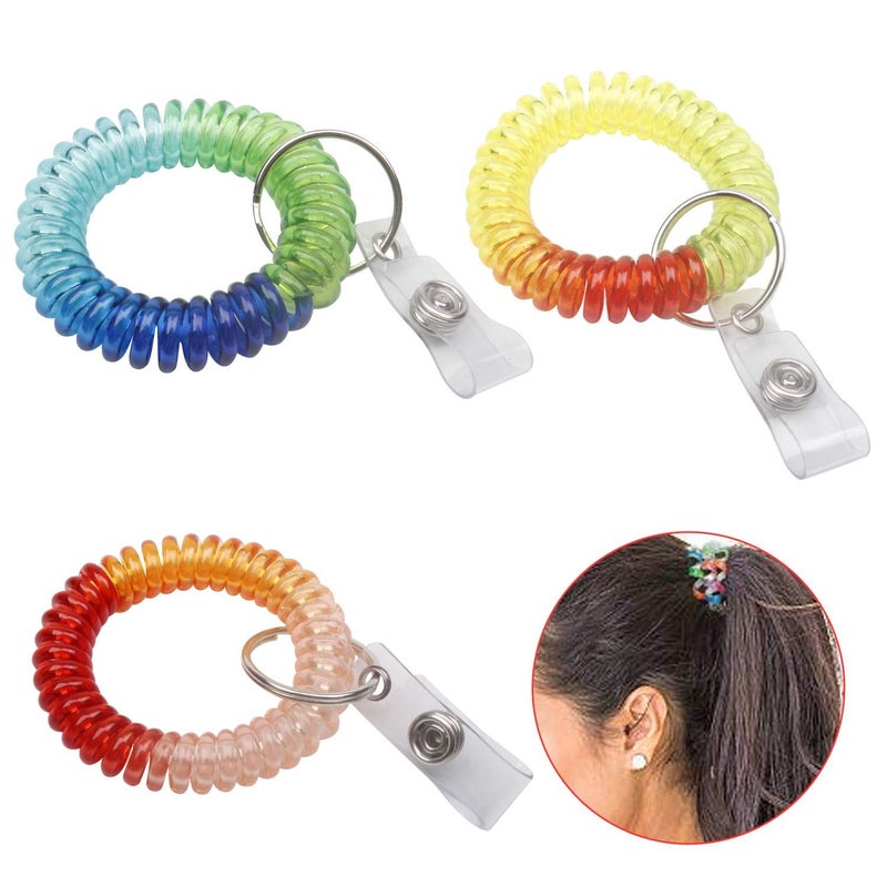 BIHRTC Pack of 6 pcs Colorful Rainbow Gradual Change Colors Flexible Spiral Coil Wristband for Work and Play Premium Elastic Bungee Badge Holder and Key Chain Ring by Specialist ID - Image 4